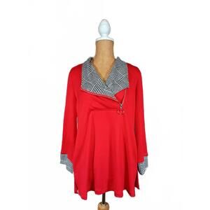NEW MULTIPLES women's banded zip collar and cuff top in red